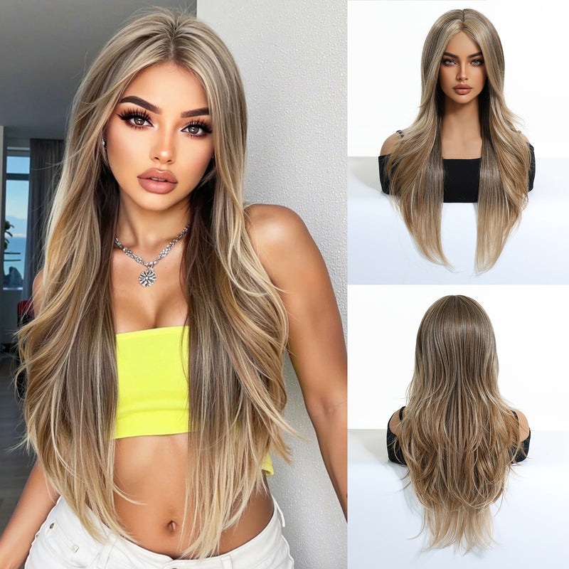Woman Wig Center-Parted Long Curly Hair with Large Waves Full-Head Wig