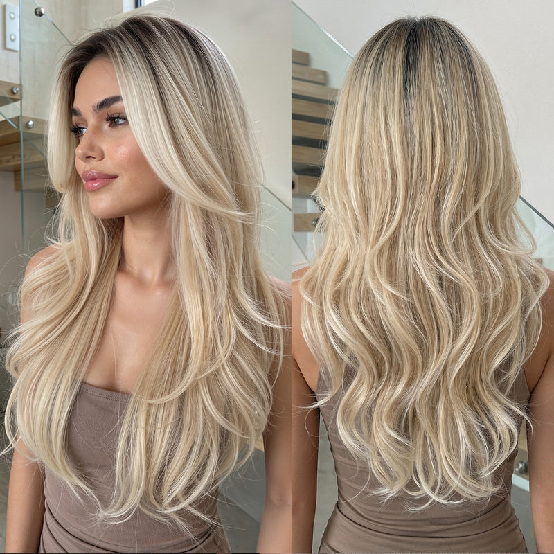 Woman Wig Center-Parted Long Curly Hair with Large Waves Full-Head Wig
