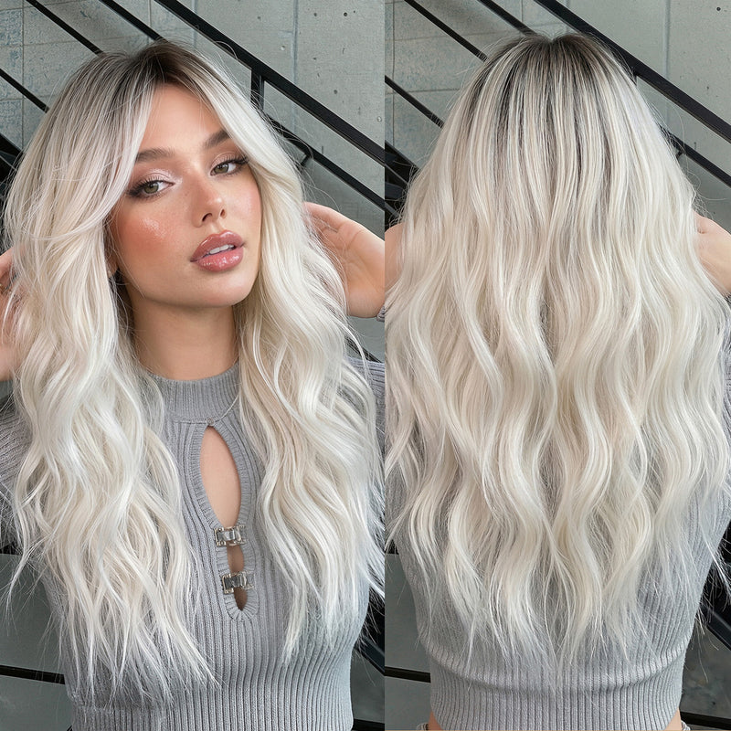 Woman Wig Center-Parted Long Curly Hair with Large Waves Full-Head Wig