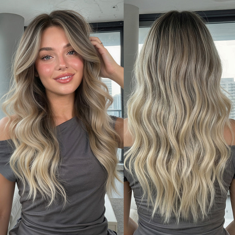 Woman Wig Center-Parted Long Curly Hair with Large Waves Full-Head Wig