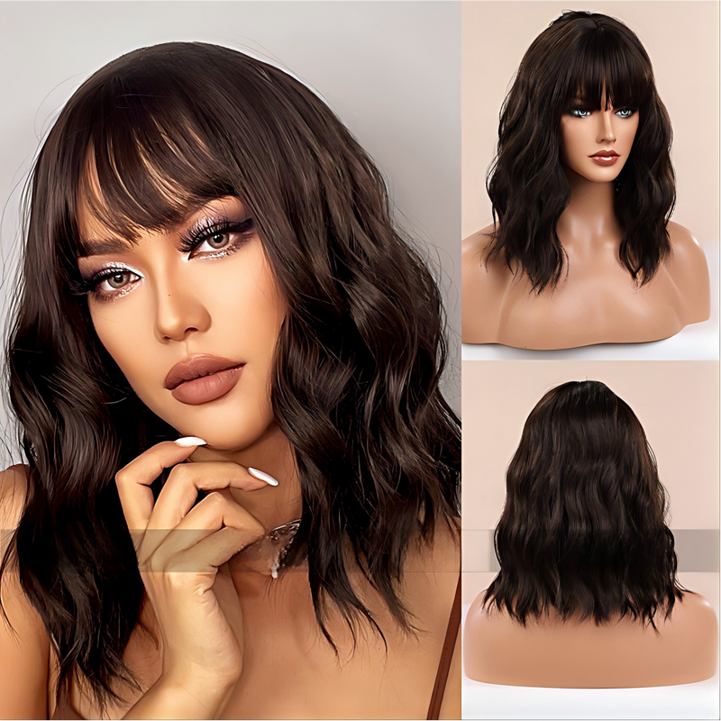 Cute Bob-Style Short Curly Wig with Matte Finish and Heat-Resistant Fibers