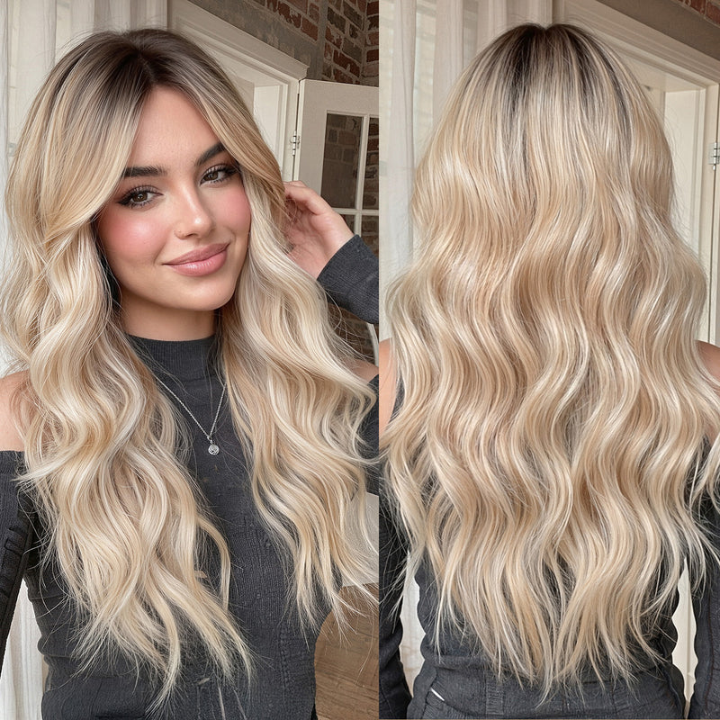 Woman Wig Center-Parted Long Curly Hair with Large Waves Full-Head Wig