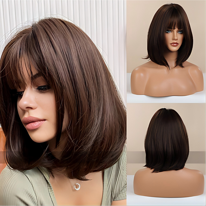 Cute Bob-Style Short Curly Wig with Matte Finish and Heat-Resistant Fibers
