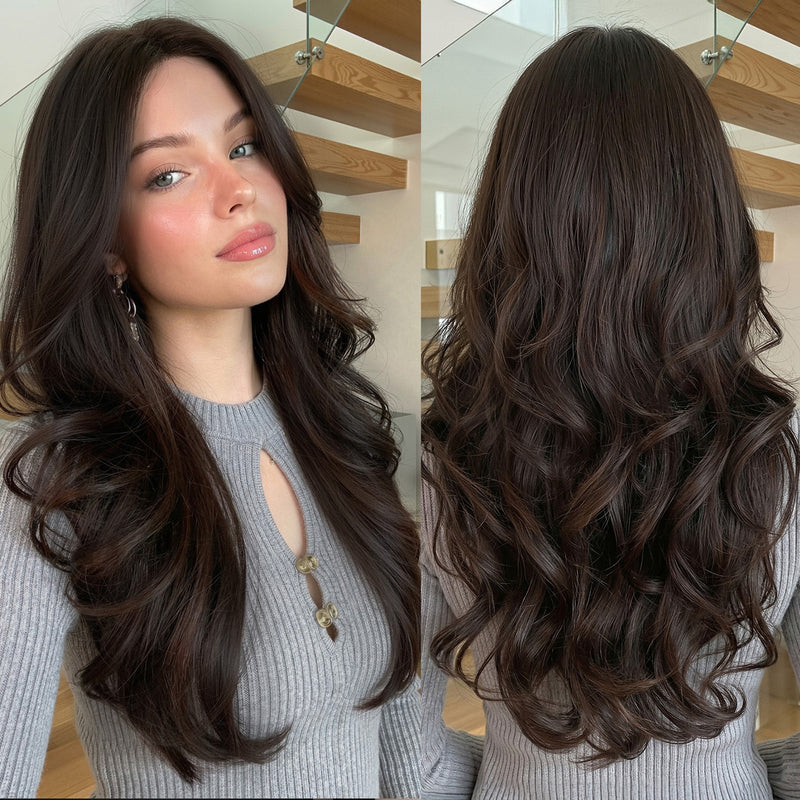 Woman Wig Center-Parted Long Curly Hair with Large Waves Full-Head Wig