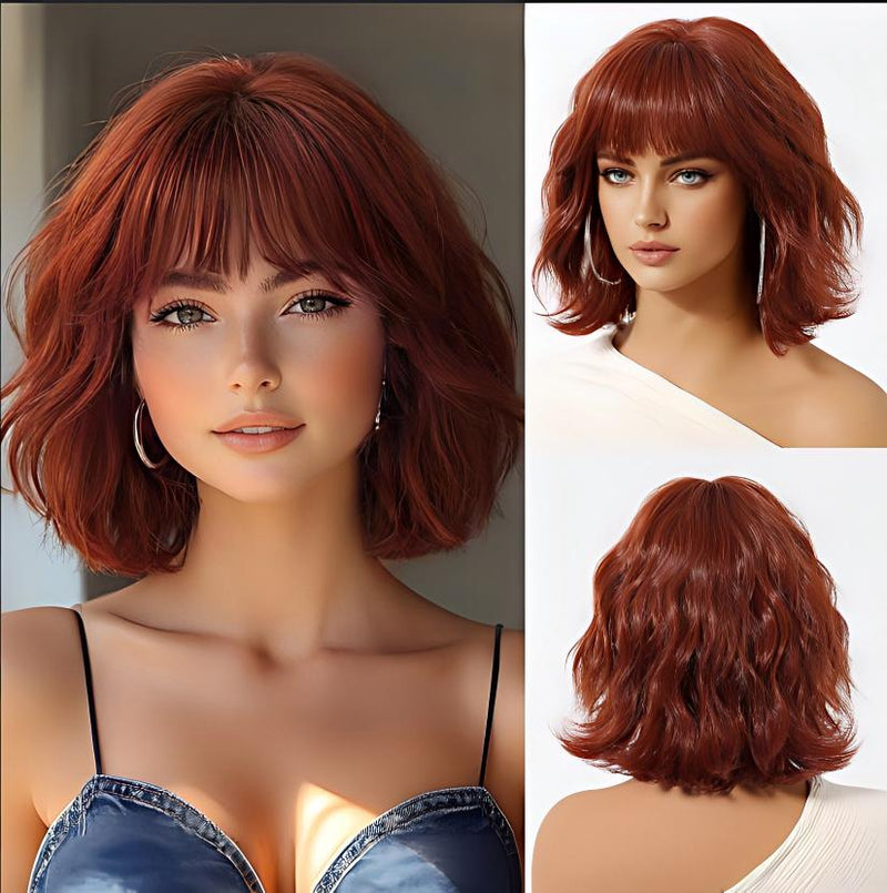 Cute Bob-Style Short Curly Wig with Matte Finish and Heat-Resistant Fibers
