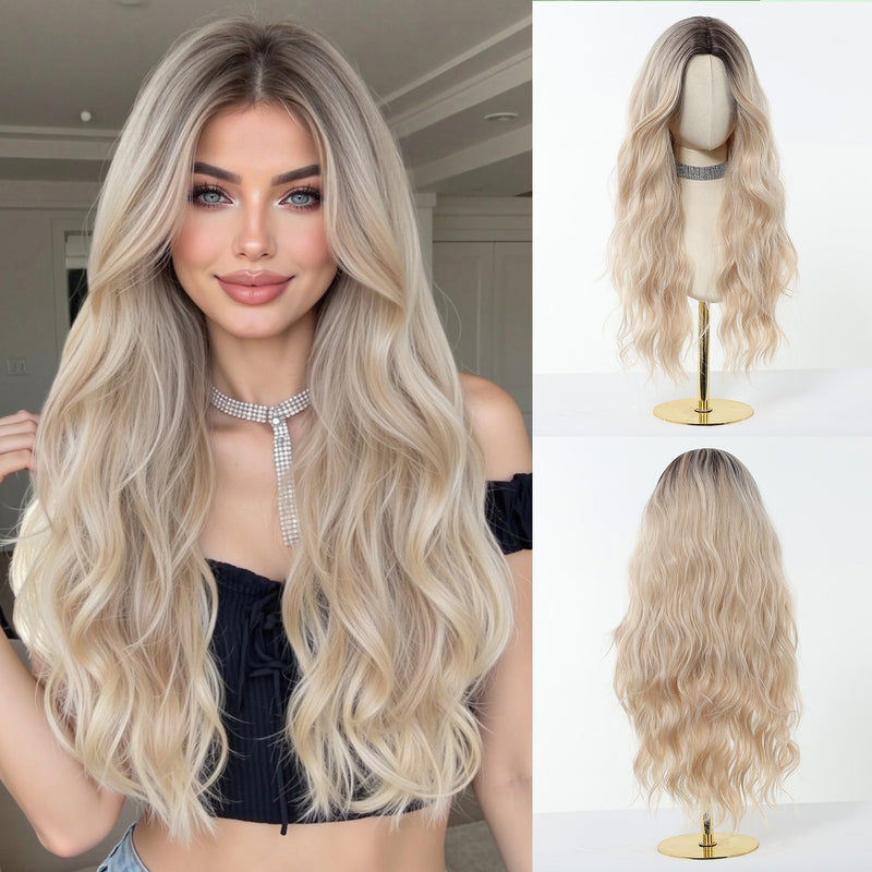Woman Wig Center-Parted Long Curly Hair with Large Waves Full-Head Wig