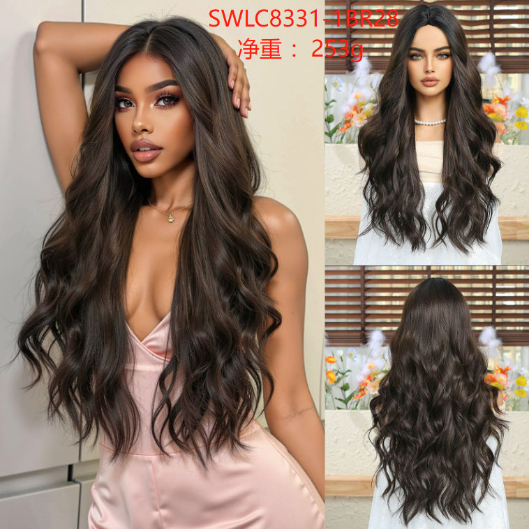 Woman Wig Center-Parted Long Curly Hair with Large Waves Full-Head Wig