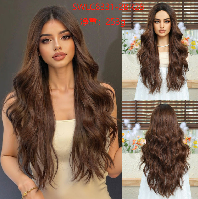 Woman Wig Center-Parted Long Curly Hair with Large Waves Full-Head Wig