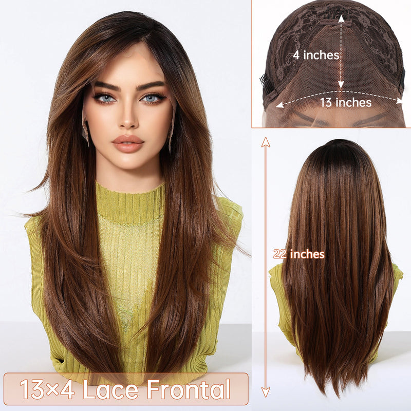 Lace Wig with Ombre Highlights, Adjustable Parting, Natural Hairline, Full-Head Style