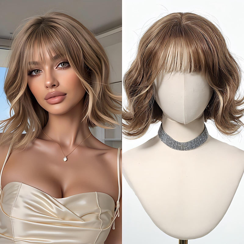 Short-Haired Full-Head Wig With Straight Bangs And a Bob Cut Wig