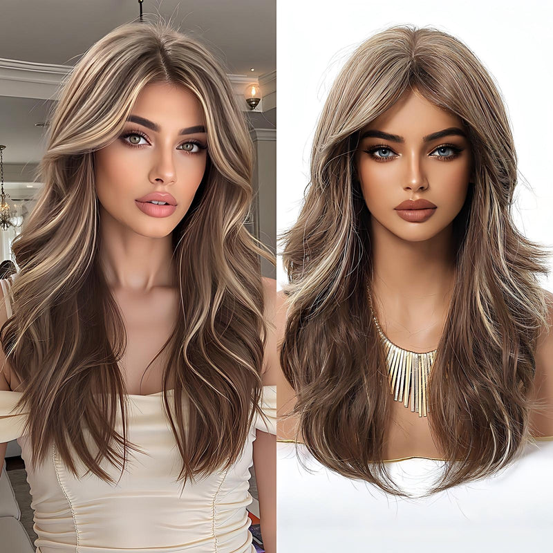 Fashionable Wig with Highlighted Ombré Gold Long Curls