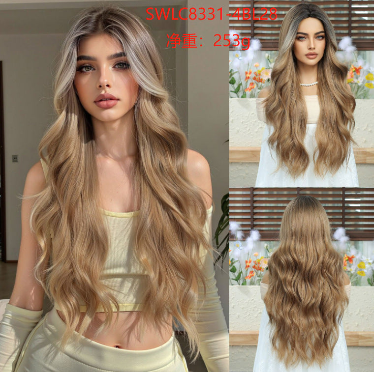 Woman Wig Center-Parted Long Curly Hair with Large Waves Full-Head Wig