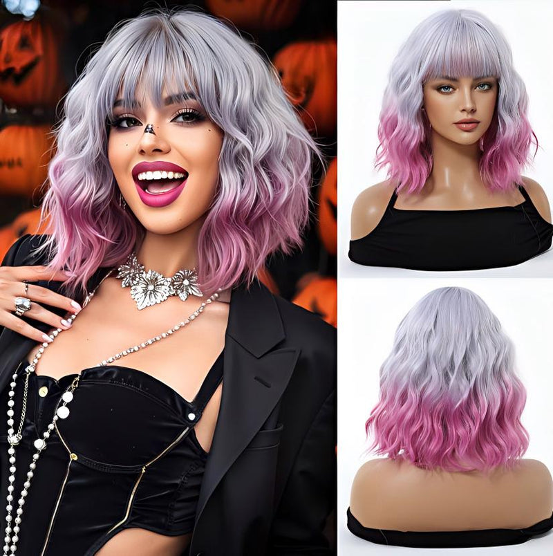 Cute Bob-Style Short Curly Wig with Matte Finish and Heat-Resistant Fibers