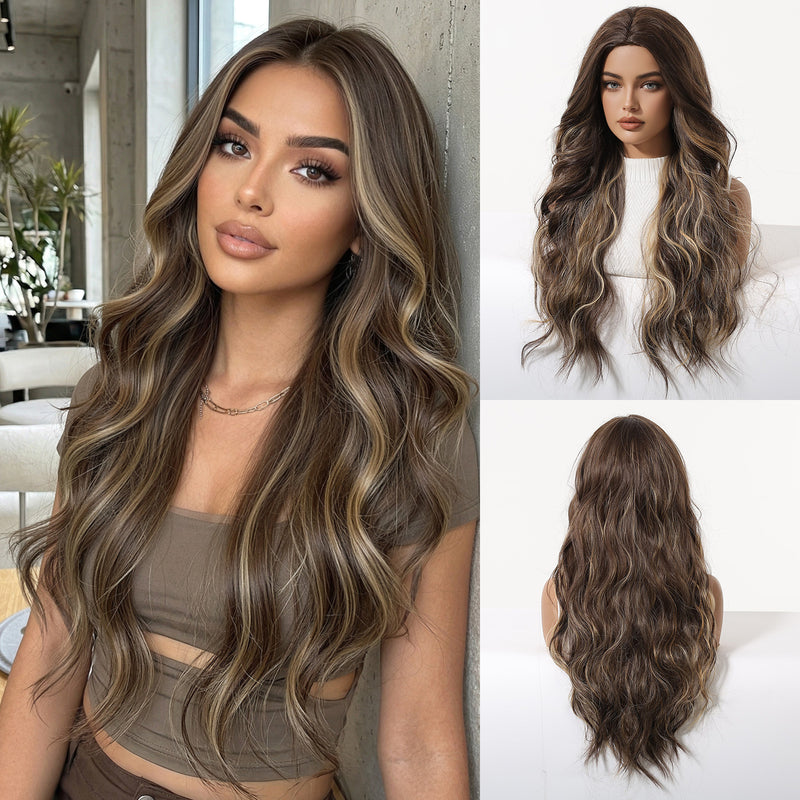 Woman Wig Center-Parted Long Curly Hair with Large Waves Full-Head Wig