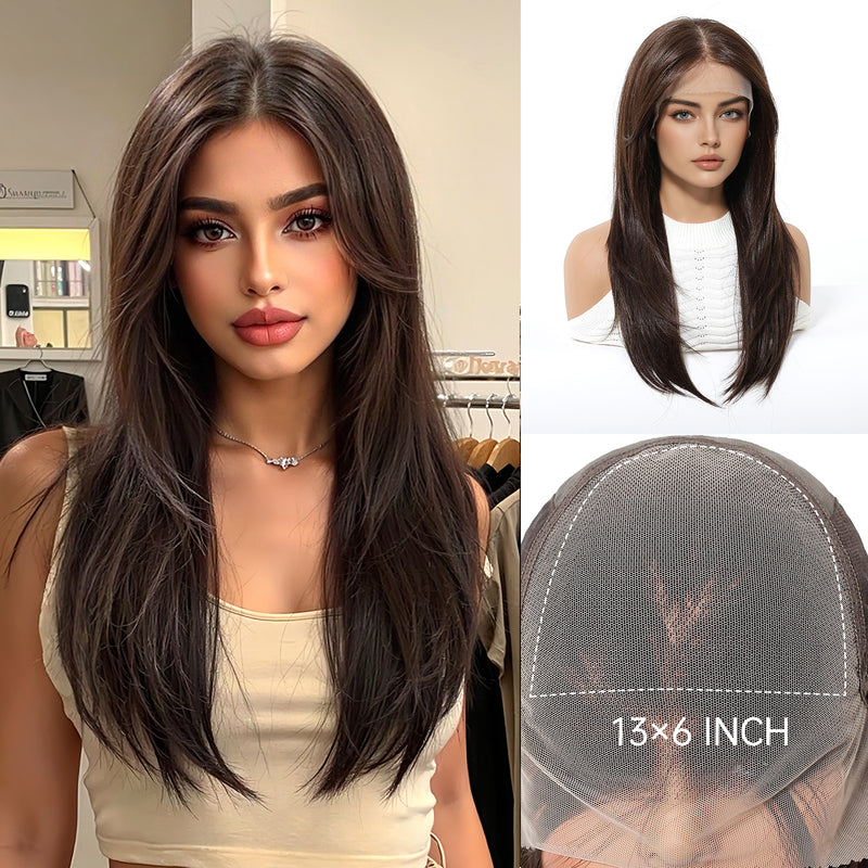 Lace Wig with Ombre Highlights, Adjustable Parting, Natural Hairline, Full-Head Style