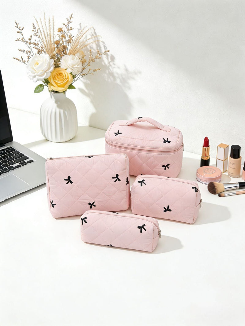 Large-Capacity Embroidered Bow Makeup Bag Travel Toiletry Organizer