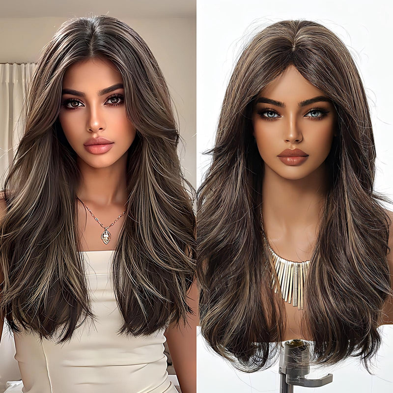 Fashionable Wig with Highlighted Ombré Gold Long Curls
