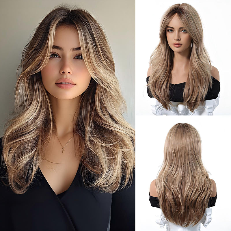Full-Head Wig with Natural-Looking Side-Swept Bangs and Long Curls for a Relaxed,