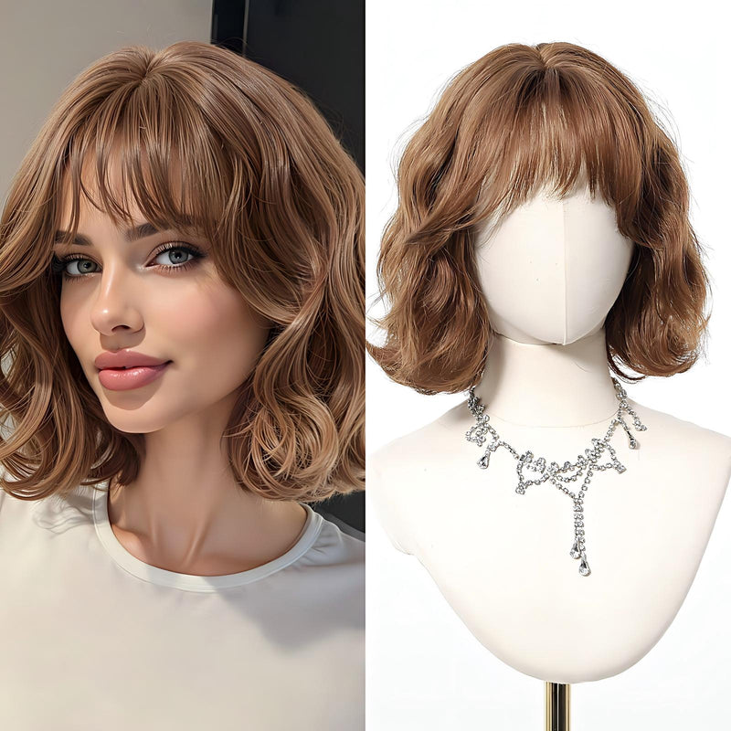 Short-Haired Full-Head Wig With Straight Bangs And a Bob Cut Wig