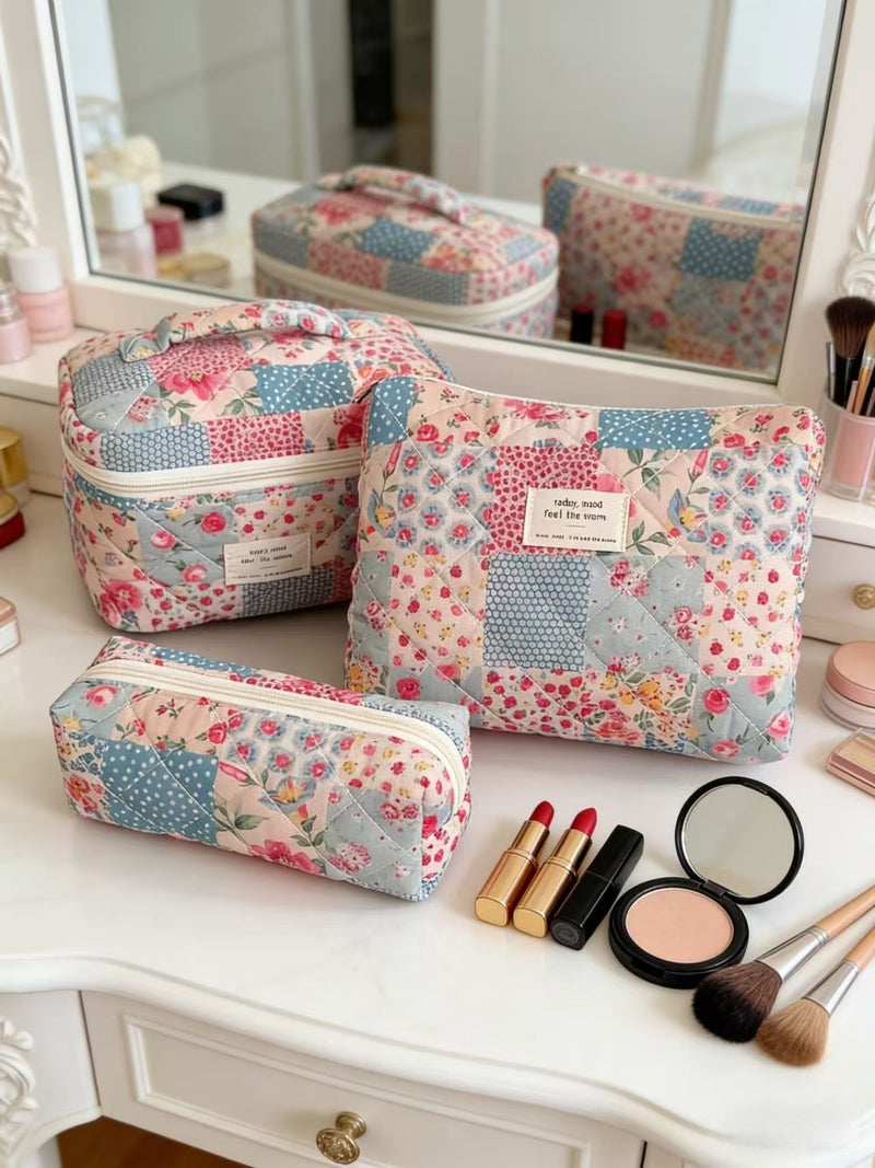 Woman Floral Quilted Makeup Bag