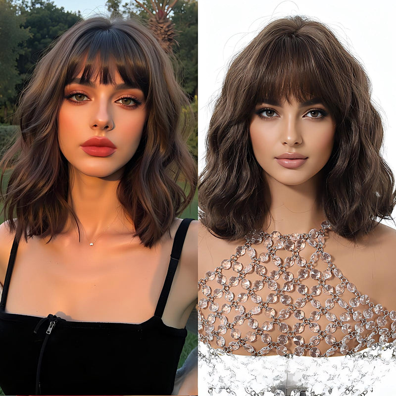 Short-Haired Full-Head Wig With Straight Bangs And a Bob Cut Wig