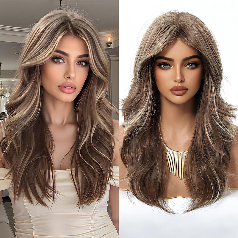 Full-Head Wig with Natural-Looking Side-Swept Bangs and Long Curls for a Relaxed,