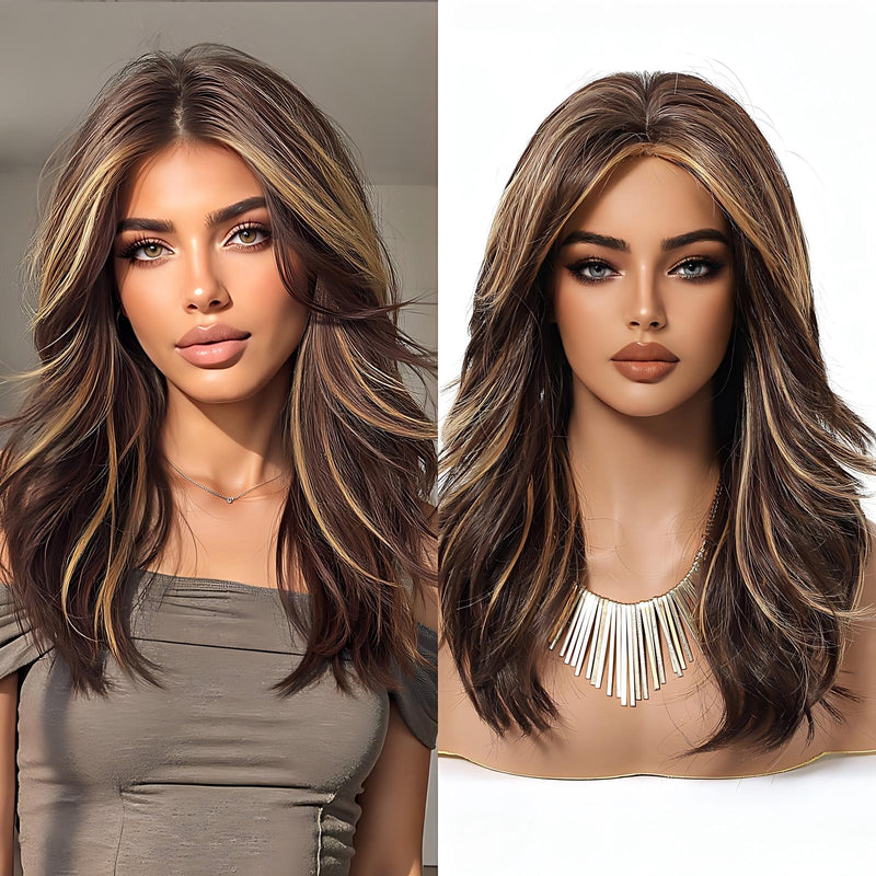 Fashionable Wig with Highlighted Ombré Gold Long Curls