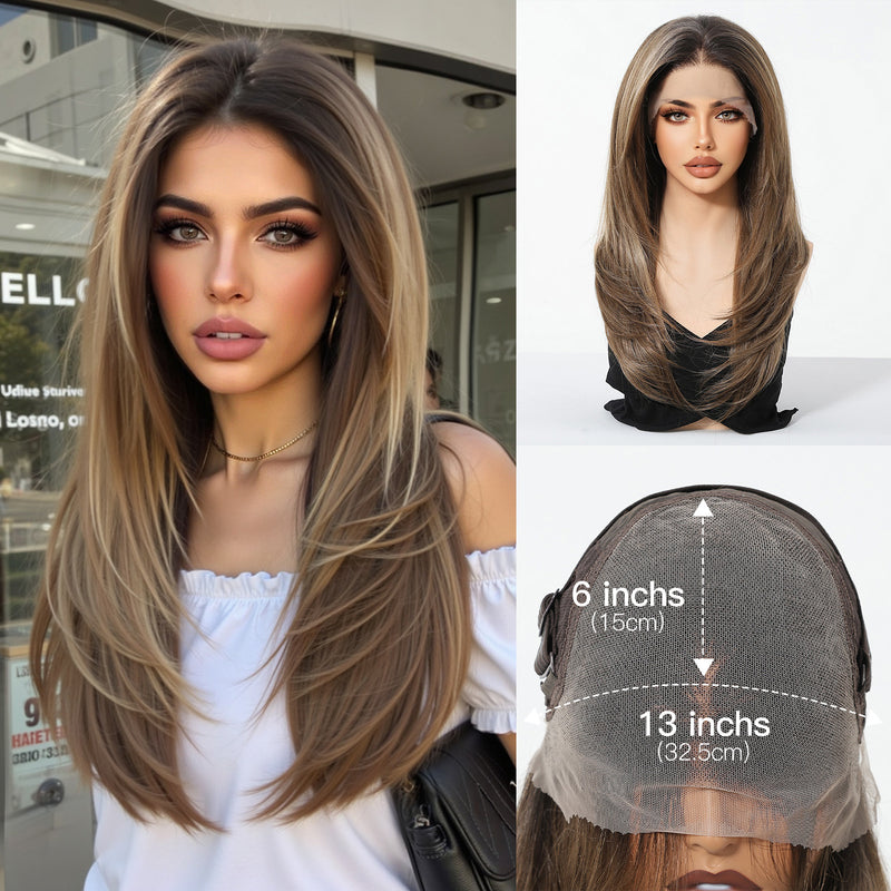 Lace Wig with Ombre Highlights, Adjustable Parting, Natural Hairline, Full-Head Style