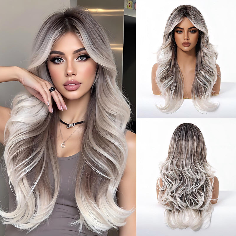 Full-Head Wig with Natural-Looking Side-Swept Bangs and Long Curls for a Relaxed,