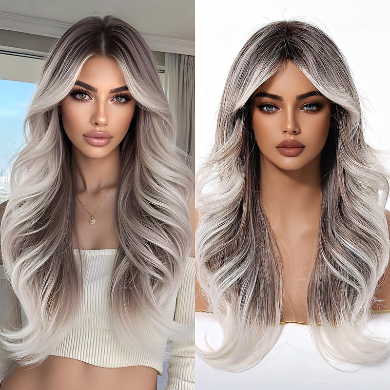 Fashionable Wig with Highlighted Ombré Gold Long Curls