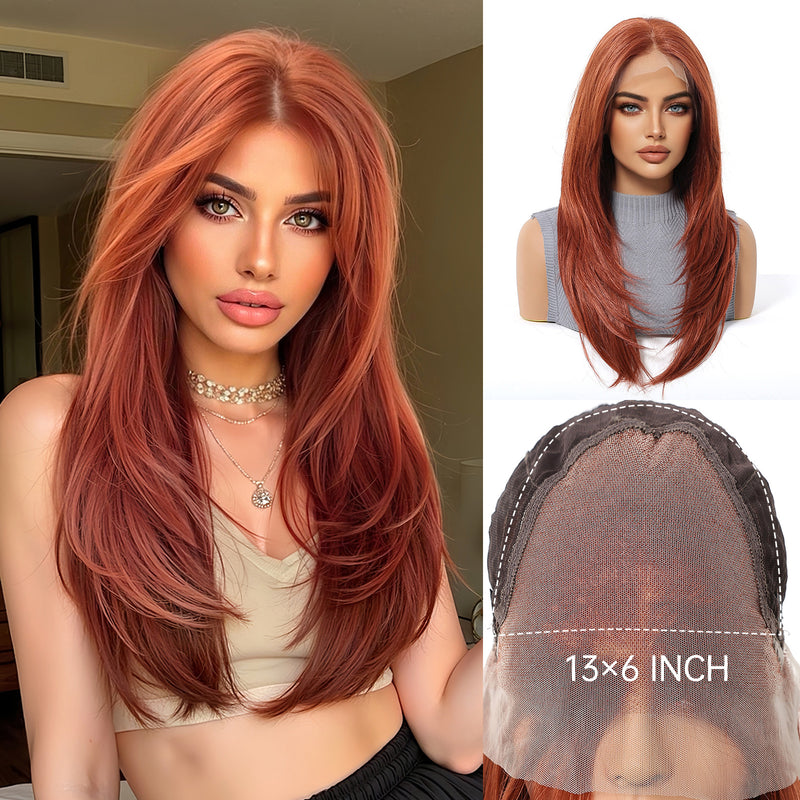 Lace Wig with Ombre Highlights, Adjustable Parting, Natural Hairline, Full-Head Style
