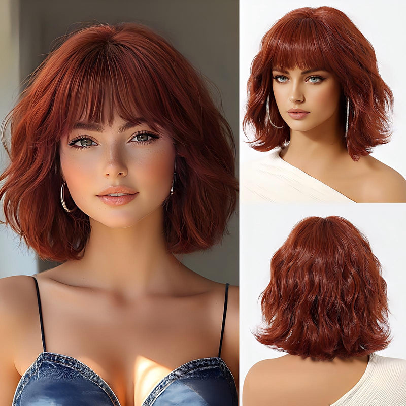 Short-Haired Full-Head Wig With Straight Bangs And a Bob Cut Wig