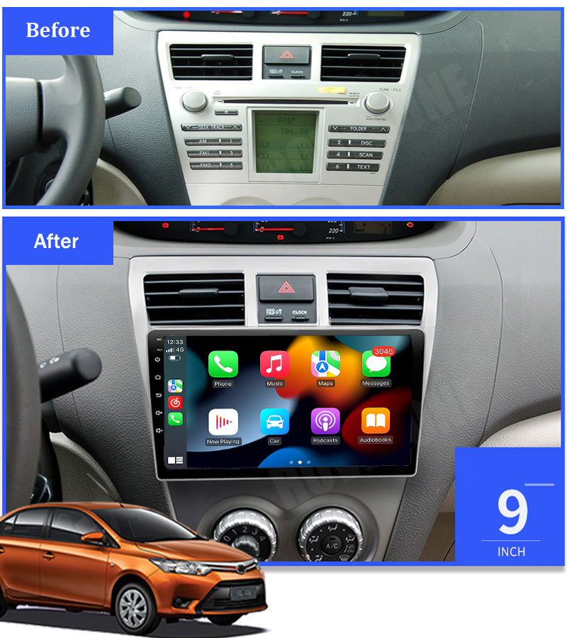 RoverOne Car Stereo Radio Bluetooth CarPlay GPS Navigation for Toyota Vios 2 2007 - 2013