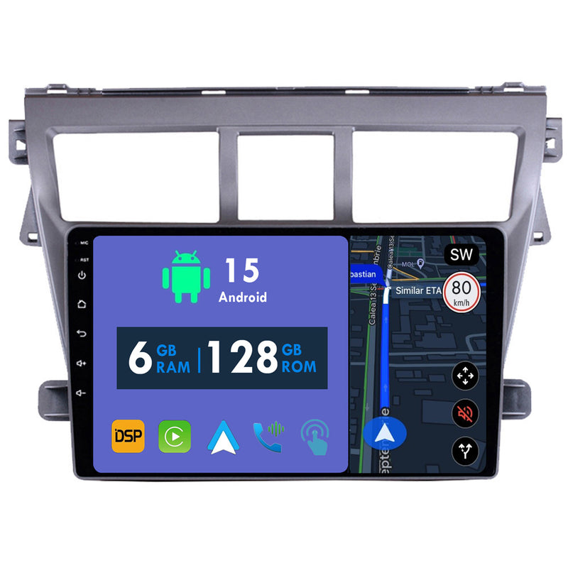 RoverOne Car Stereo Radio Bluetooth CarPlay GPS Navigation for Toyota Vios 2 2007 - 2013