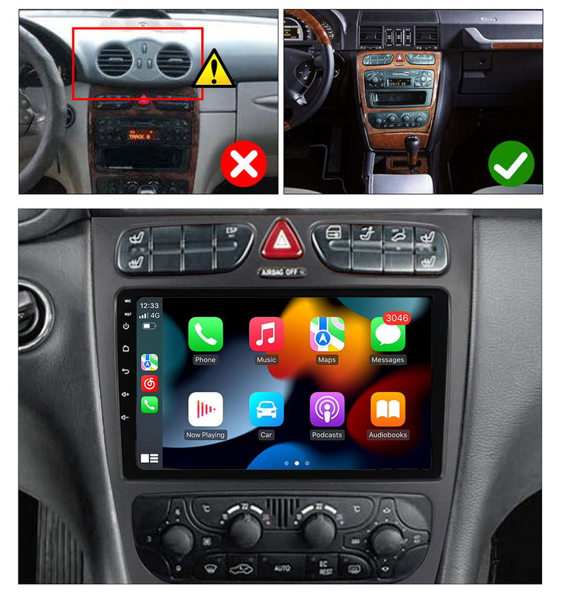 RoverOne Car Stereo Radio Bluetooth Car Play GPS Navigation for Mercedes Benz C Class S203 CL203 W203 2000 - 2004