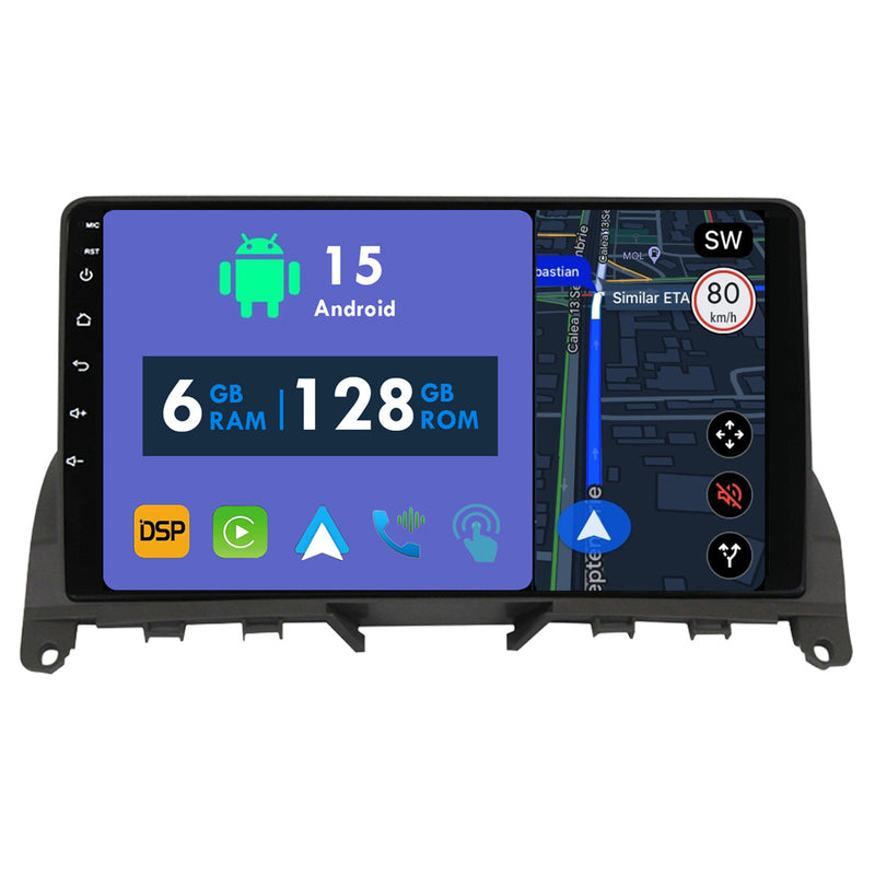 RoverOne Car Stereo Radio Bluetooth CarPlay GPS Navigation for Mercedes Benz C Class 3 W204 S204 2006 - 2011