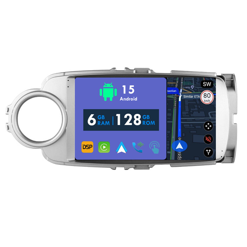RoverOne Car Stereo Radio Bluetooth CarPlay GPS Navigation for Toyota Yaris 2012 - 2017